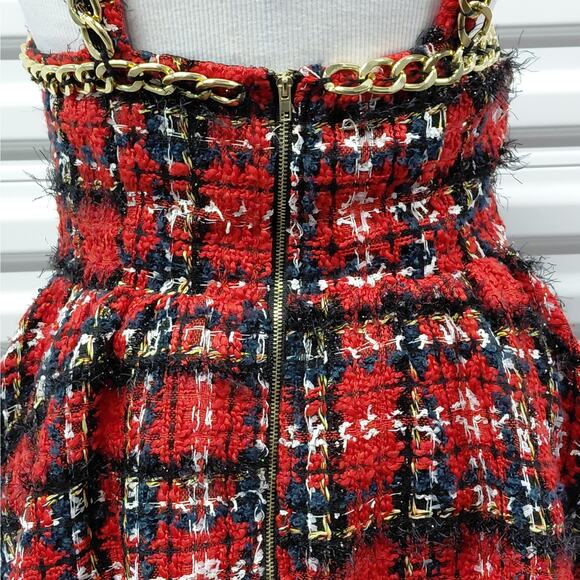 L’Atiste Womens Short Dress Medium Red Black Plaid Tweed Y2K Retro Holiday Party - Picture 8 of 10